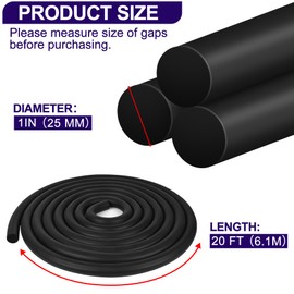 ToLanbbt Backer Rod EPDM Rubber 1" Diameter x 20' Length Caulk Saver Door Window Weather Stripping Seal for Concrete Filling Joints and Gaps (Black)