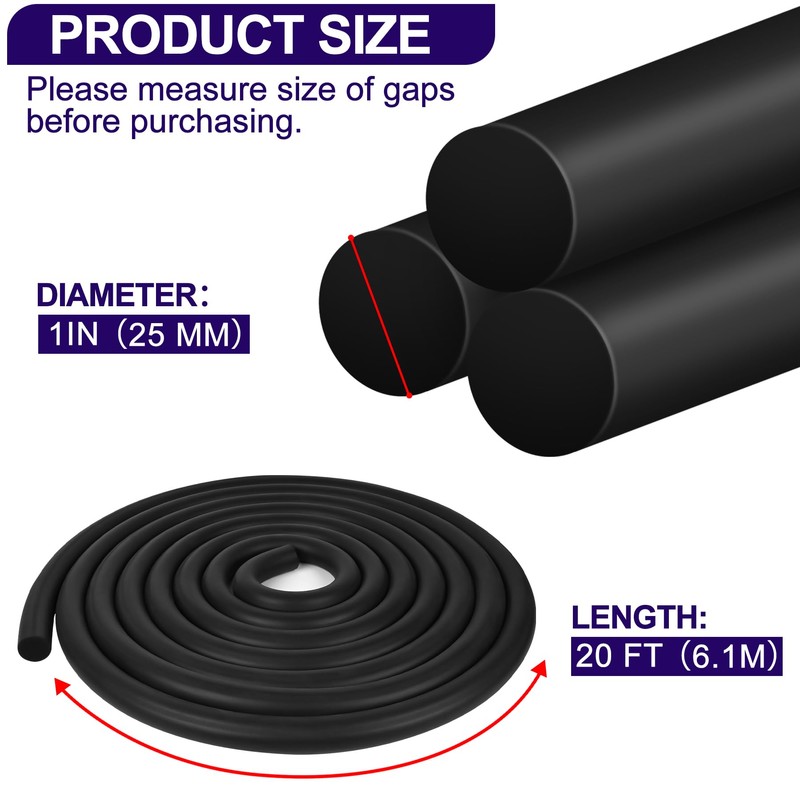 ToLanbbt Backer Rod EPDM Rubber 1" Diameter x 20' Length