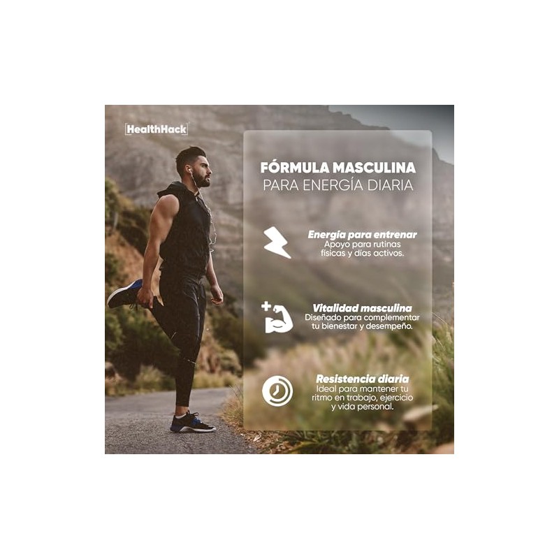 Multivitamínico Hombre Maca Negra Roja Ginseng Zinc Cápsulas Health Hack