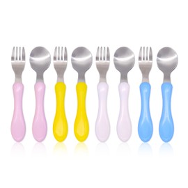 Bloomsworld 8 Toddler Cutlery Set, Kids Spoons and Forks, Stainless Steel Kids Cutlery, 4 Forks and 4 Spoons, Self-Feeding Childrens Cutlery for Boys and Girls - Pastel