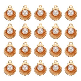 PATIKIL Pearl Shell Charm, 50Pcs Mini Pearl Seashells Charm Pendant Charm Bulk Faux Pearl Seashells Cute Designer DIY for Jewelry Making Bracelets Earrings Necklace Crafts, Gold