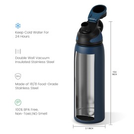 Fjbottle Insulated Stainless Steel Water Bottle, 24 Oz Leakproof Water Bottles, Ice Reusable Tumbler, Double Wall Vacuum Jug, Lightweight Durable Thermos for Traveling & Sports, Workout, 24oz