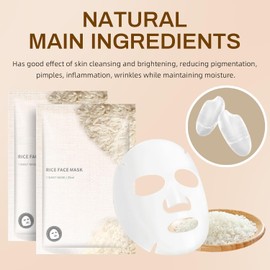 Rice Face Mask Sheet Cleansing Moisturizing Hydrating Daily Facial Masks Skincare Even Skin Tone for Dry Dull Oily Skin -All Skin Types (10 Pack)