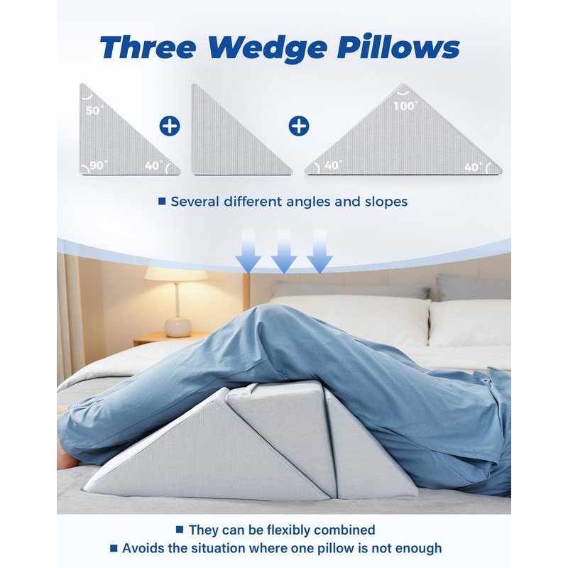 Positioning Wedge Pillow for Side Sleeping (3 in 1),19.69",Off-white Gray