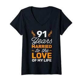Womens 91 Years Married To The Love Of My Life Soulmate V-Neck T-Shirt