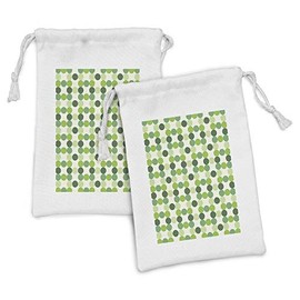 Lunarable Geometric Fabric Pouch Set of 2, Circles of Various Tones and Tints of Green Joyful Fun Print, Small Drawstring Bag for Toiletries Masks and Favors, 9" x 6", Pale Green Fern Green