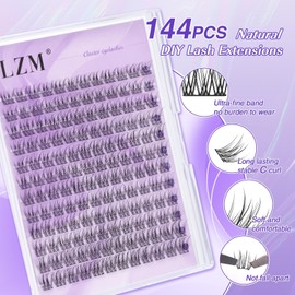 LZM Wispy Cluster Lashes - 144Pcs Lash Clusters 10-13mm Individual Eyelashes C Curl Natural Thin Band Individual Lashes Eyelash Clusters (YW-C)