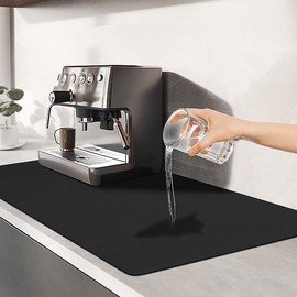 Dish Drying Mats for Kitchen Counter Coffee Mat Under Sink Mats for Kitchen Waterproof Dish Mat Drying Kitchen Mat Bar Mats for Countertop Coffee Bar Accessories (Black, 16.9"*31.5")
