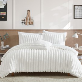 Riverbrook Home Turin Everett Faux Fur 3-Piece Comforter Set, Twin XL Size, White