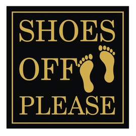 All Quality Shoes Off Please Square Wall Door Sign - Black/Gold (Large)