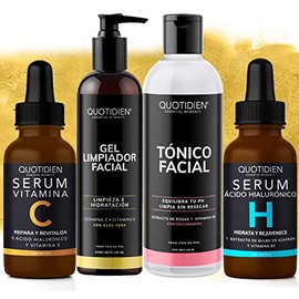 Kit Pasos Quotidien Limpiador Facial 235 Tónico 350 Serum Vitamina 30ml Ácido Hialurónico Skincare Ingredientes Naturales Limpia Profundamente