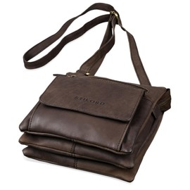 STILORD 'Leon' Small Leather Bag Men Women Handbag Satchel Vintage Mini Cross Body, Colour:Flat Dark Brown