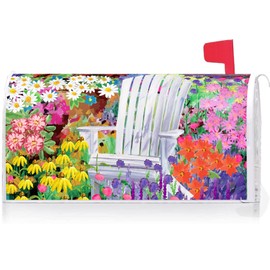 Texupday Daisy Floral Adirondack Chair Mailbox Cover with Magnetic Strip Spring Summer Colorful Blooms Mailbox Wraps Post Letter Box Cover Standard Size 21" X 18" for Garden Outdoor Yard Decor