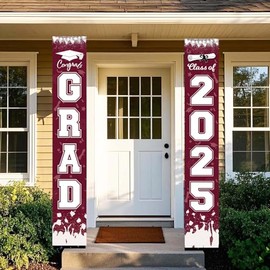 Graduation Decorations Maroon White 2025/Maroon Graduation Party Decorations/Congrats Grad Porch Banner for Burgundy 2025 Grad Party Decorations