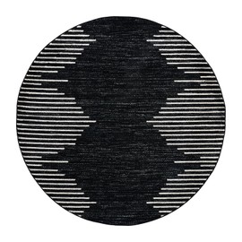 Rugshop Bohemian Stripe Stain Resistant High Traffic Living Room Kitchen Bedroom Dining Home Office Round Area Rug 6' Round Black