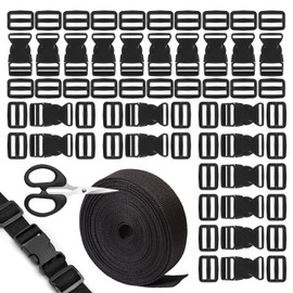 SMYJDMM Nylon Webbing, 25 mm x 10 m Nylon Straps with 20 Pairs of Buckles Nylon Strap with Buckle, Buckles Webbing Set Backpack Buckle Replacement for DIY Craft Backpack Luggage Straps Bag Suitcase