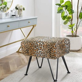 Home Soft Things Leopard Type Ottoman Bench 19" x 13" x 17" Rectangle Footrest Upholstered Mink Fabric Decor for Living Room End of Bed Entryway or Bedroom Sitting Stool with Storage Need Assemble