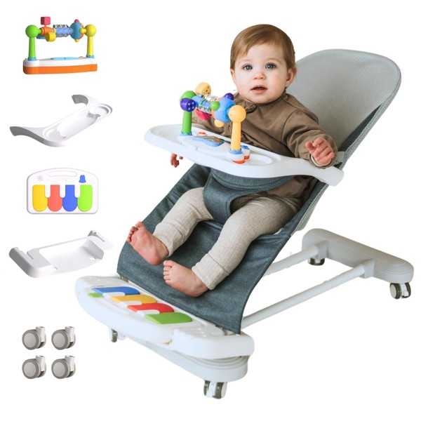 CuddoBaby Baby Bouncer 4-in-1 with Wheels, Detachable Piano, Feeding Tray,