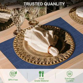 ARTAND Placemats Navy Blue Table Mats Set of 6 Woven Vinyl Place Mats for Dinner Table Washable & Durable Indoor/Outdoor Use Table Accessories -6 Pcs,02 Navy Blue