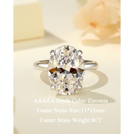 RURULUYA 8CT Big Oval Engagement Ring,D-Color VVS Big CZ Diamond Ring,Elongated Oval Cut Rings for Women,S925 Sterling Silver Promise Ring in 18K White Gold Plated, Size 6#