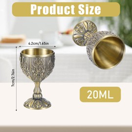 4 Pcs 20 ML Small Handmade Goblet Chalice, Mini Vintage Engraving Wine Liqueur Cup, Vintage Chalice Medieval Goblet Wine Glass Cups, Sturdy Drinking Vessel Glasses for Weddings Home Decor Blessings