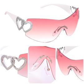 Yolyoo Wrap Around Y2K Rimless Sunglasses Heart Trendy Shield Oversized Sunglasses 2000S Frameless Sun Glasses Accessories for Women Men