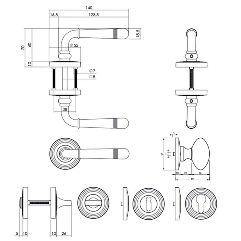 Helena R 1663 Door Fitting Right Antique Grey Door Handle