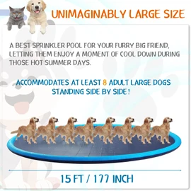 Lewtemi 15 ft Extra Large Non Slip Splash Pad 180" for Adult and Dog Giant Outdoor Thicken Sprinkler Pool Summer Toys Fun Backyard Play Fountain Mat for Pet Dog Family(Classic Style)