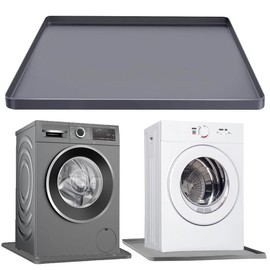 Washing Machine Pan Washer Drain Pan Silicone Mat, Washer Tray Soft Bottom Pad Under Dryer Drip Pan Floor Protector, 27x27 Inch Non-Slip Leak Pan Anti-Vibration Waterproof Washer Drip Tray (gray)