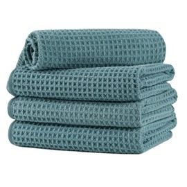 MICROFI Microfiber Waffle Hand Towels, 4 Pieces, Soft, Absorbent, Fast Drying, Lint Free (Green)