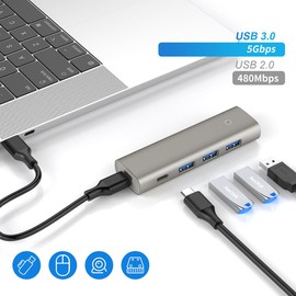 10Gbps USB 3.2/3.1 Gen 2 Data Hub, 10 GbpsSuper Speed USB C Splitter with 3 USB Ports, USB Type C Port and 5V Power Adapter Port, for MacBook Air/Pro, Surface Pro 7 and and Type-C Laptop