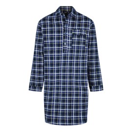 Fashion Group New Men's Brushed Cotton Flannelette Checked Button Up Comfortable and Warm Nightshirt PJ (Navy Check, 2XL)