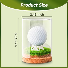 Rocalt Golf Ball Display Case, Hole in One Golf Ball Holder, Crystal-Clear Glass Golf Ball Stand with Premium Cork Base, Lifelike Turf, and Plastics Tee, Cylindrical Golf Tee for Father's Golf Gift