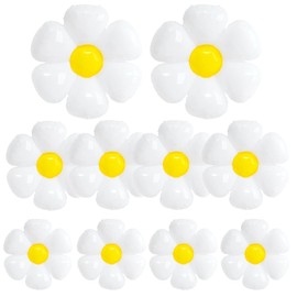 Pack of 10 Daisy Balloons, Flower Shaped Foil Balloons, White Daisy Balloons for Baby Shower, Baby Shower, Wedding, Boys and Girls Birthday Party Decoration (3 Sizes)