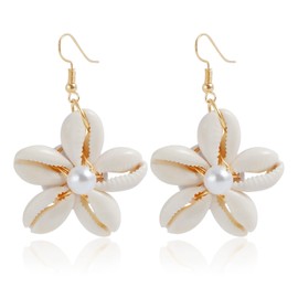 Shell Earrings for Women Gold Flower Earrings Dangle Sea Shell Earrings Summer Beach Vacation Essentials