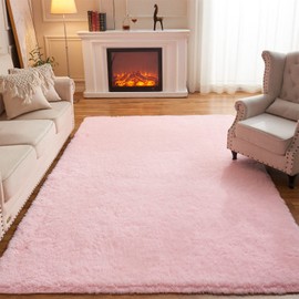 Arbosofe Area Rugs for Living Room Bedroom, 5x7 Feet Pink Fluffy Fuzzy Shag Small Carpet Soft Plush Furry Clearance Rug, Cute Rugs for Nursery, Playroom, Kids and Girls Room