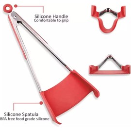 MY DEVELOPMENT Multi-Functional Silicone Spatula & Tongs - Simply Flip | Heat Resistant Silicon BBQ Gadget | Super Grip | Red, 12 Inches