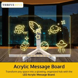 ThriveHive Acrylic Dry Erase Message Board with Light Neon Glow Memo