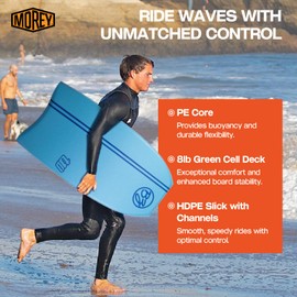 BZ T-10 40" Bodyboard, Clipped Crescent Tail Body Board with HDPE Slick PE Core 8lb Green Cell Deck for Beach Surfing - Blue