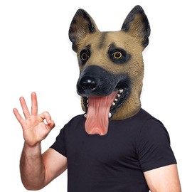 BEJOYFMY German Shepherd Mask, Latex Realistic Animal Full Head Dog Mask Costume for Cosplay Party Props