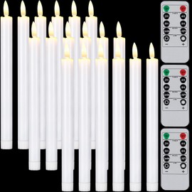 Tuanse 18 Pieces Flameless Taper Candles with Remote Battery Operated Led Candles Flickering Candlesticks Electric Taper Candles for Home Wedding Decor Valentine's Day, 10 x 0.78 Inch(White)