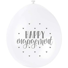 Happy Engagement White Latex Balloons (22cm) - Perfect for Showcasing Engagement Moments - 10ct