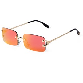 ADE WU Vintage Rimless Sunglasses for Women Men Fashion Frameless Colored Rectangle Sunglasses Red Mirrored Tinted Lense