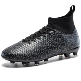 XGHRIAN Soccer Cleats Mens High-Top Spikes AG Outdoor Training Soccer Shoes Men Womens Cleats for Big Boys,Black,US Men 7