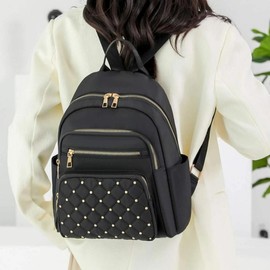 Women's Fashion Backpack,Large Capacity Casual Bag in Outdoor,Rivet Decoration Student School Bag,School Backpack,Large Capacity,Laptop Compartment,Portable,Lightweight,For Teen Girls,Perfect For Office,Work,Business,Commute,Stadium,Sports - Color: Black