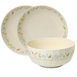 ONTUBE Ceramic Flower Dinnerware Set, Two Plates with Large Soup Bowl, Rural style household dining bowls and vegetable dishes for Cereal, Salad, Pasta, Soup, Dessert