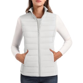 MAGCOMSEN Women's White Puffer Vest Lightweight Sleeveless Stand Collar Zip Puffy Jacket Winter Water-Resistant Padded Outerwear Vest M