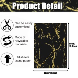 Jwssor Lightning Tissue Paper,20sheets Gold 50x35cm Xmas Wrapping Paper,Black Gold Tissue for Christmas Wedding Birthday DIY Crafts