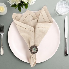 Ruvanti Premium Linen Napkins Set of 4-20x20 Inch, Classic Hemstitch, Mitered Corner Cloth Napkins ‎‎- Soft, Elegant Dinner Napkins Cloth Washable for Weddings, Parties, Everyday Use - Natural