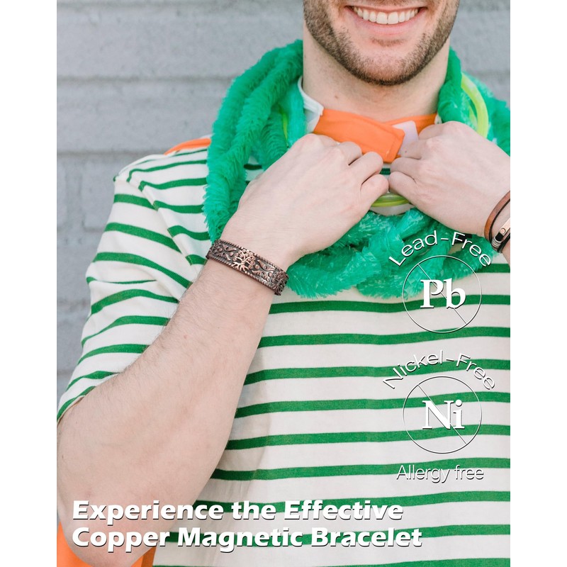 Jeracol Coppr Bracelet for men,99% Solid Pure Copper Magnetic Bracelet